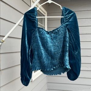 Anthropologie Blue Velvet Crop Top